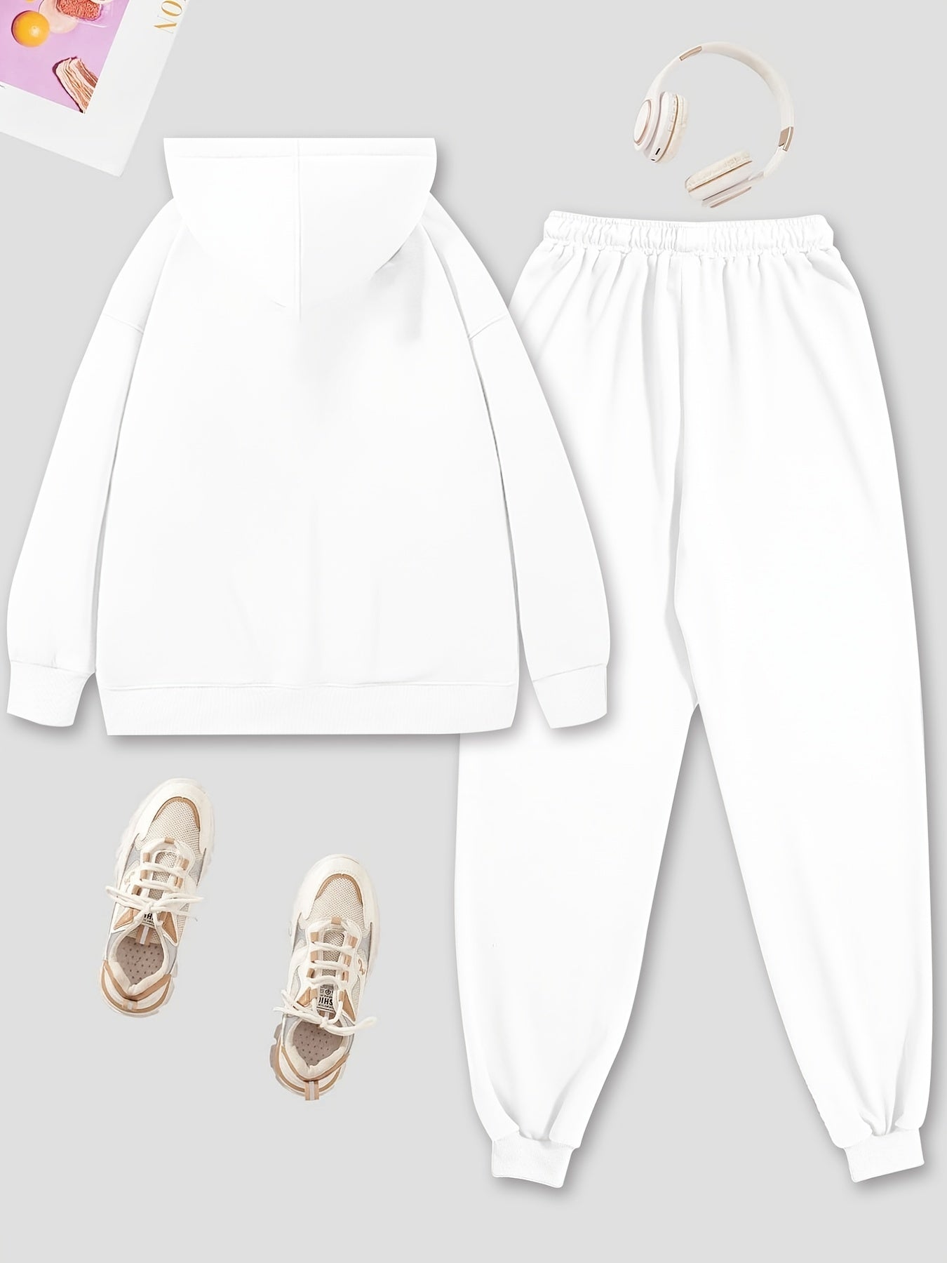 Letter Print Hoodies & Jogger Pants Set Solid Long Sleeve