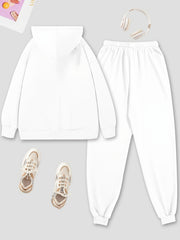 Letter Print Hoodies & Jogger Pants Set Solid Long Sleeve
