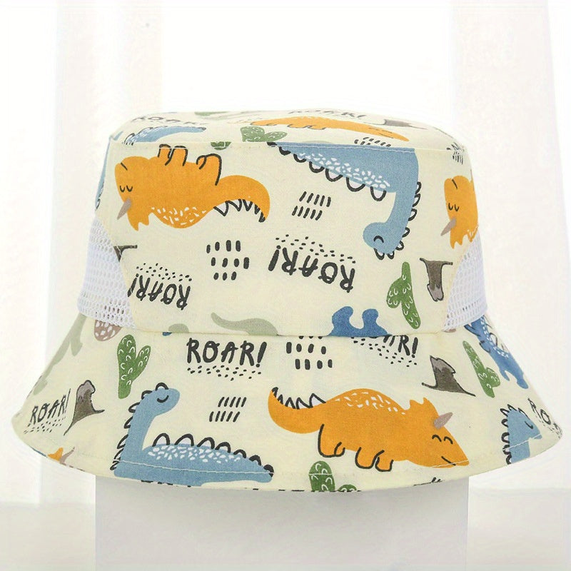 Baby Sunhat UPF 50 Beach Mesh Sun Hat Dinosaur Fish Print Bucket Hat