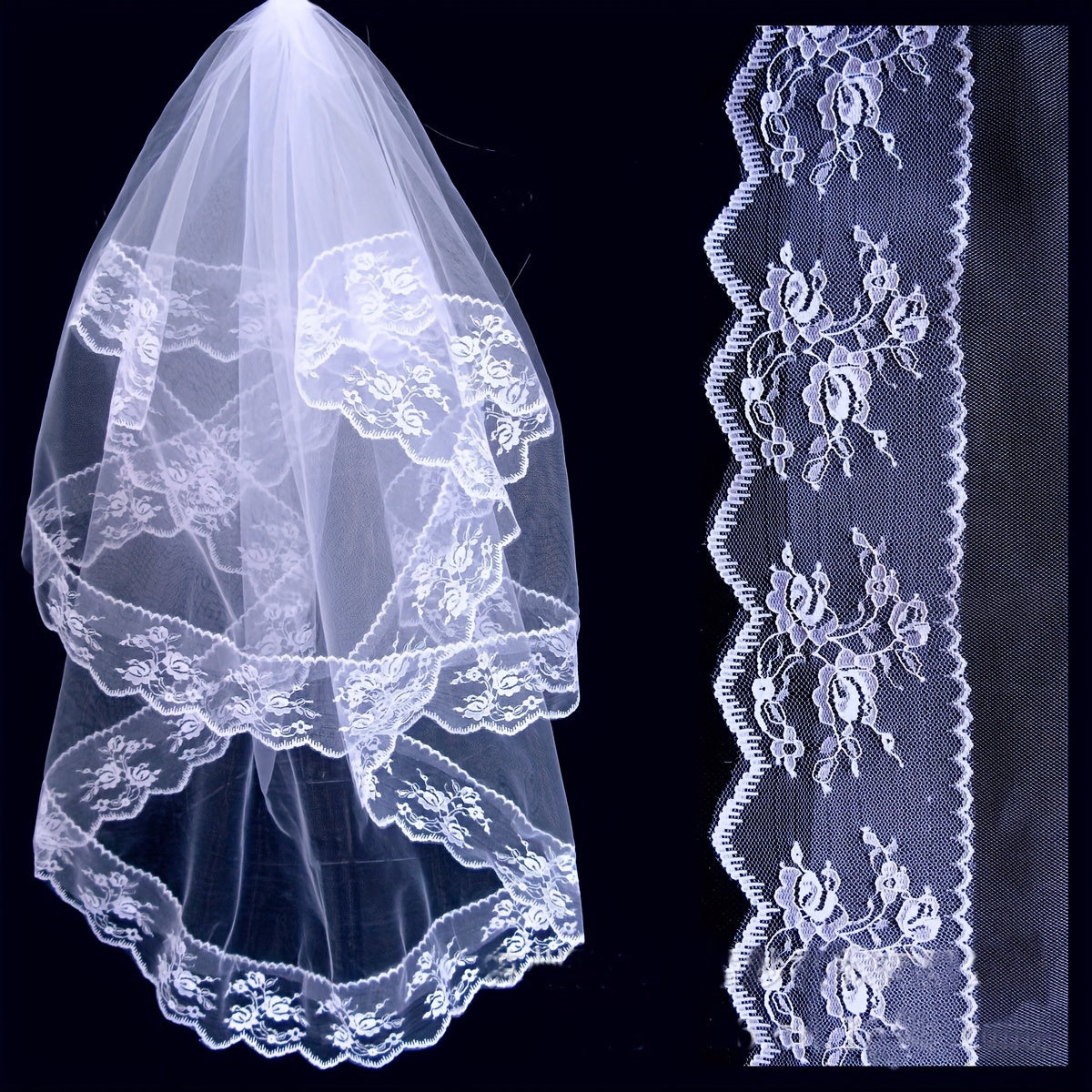 Double Layer Lace Veil for Women - Elegant Wedding Accessory