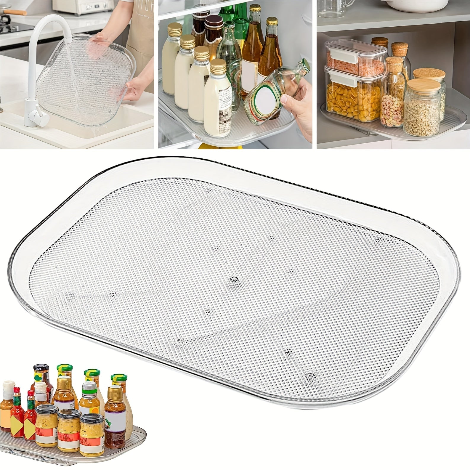 Refrigerator Lazy Susan Organizer - Condiment Storage Rack
