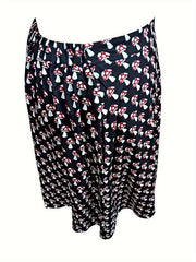 Mushroom Print A-line Maxi Skirt with Pockets