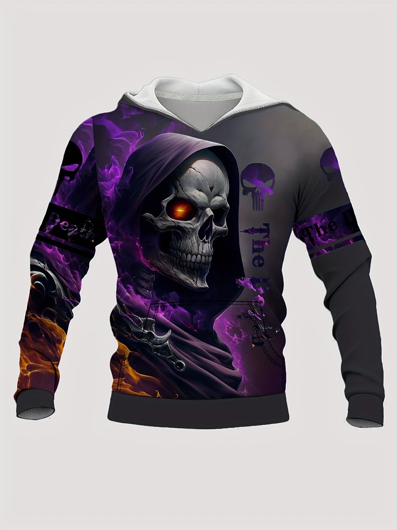 Y2K Skull 3D Print Hoodie Men Graphic Kangaroo Pocket Pullover