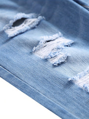 Mens Ripped Straight Denim Jeans With Pockets
