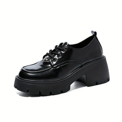 Women's Chunky Heel Oxford Shoes Closed Toe Lace Up Comfortable Walking Shoes