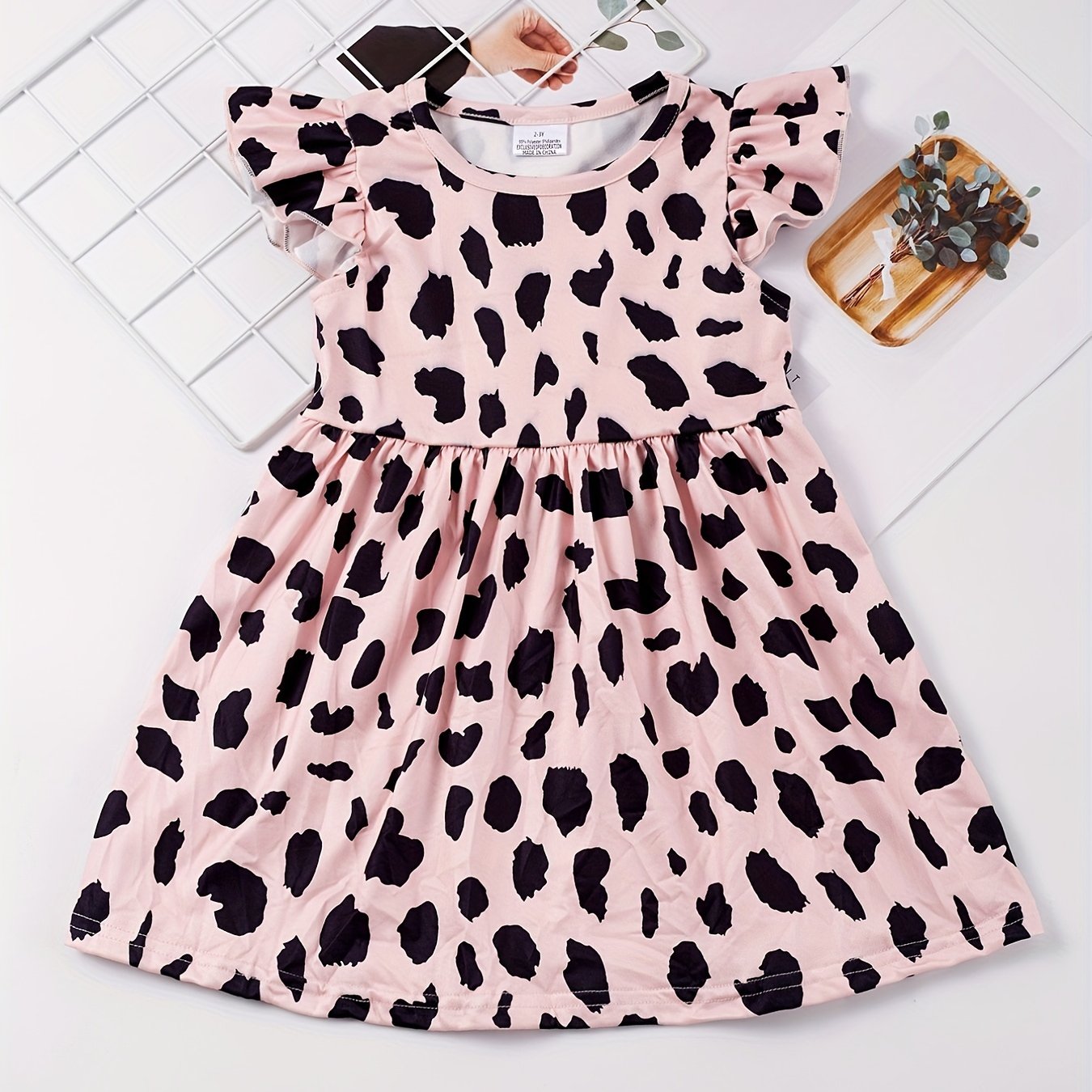 Toddler Girls Leopard Graphic Princess Dress Ruffle Trim
