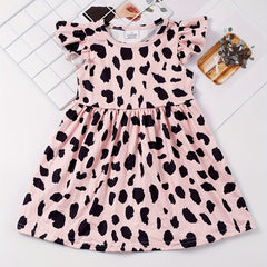Toddler Girls Leopard Graphic Princess Dress Ruffle Trim