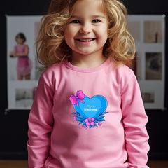 Girls Love Heart Print Sweatshirt Crew Neck Pullover