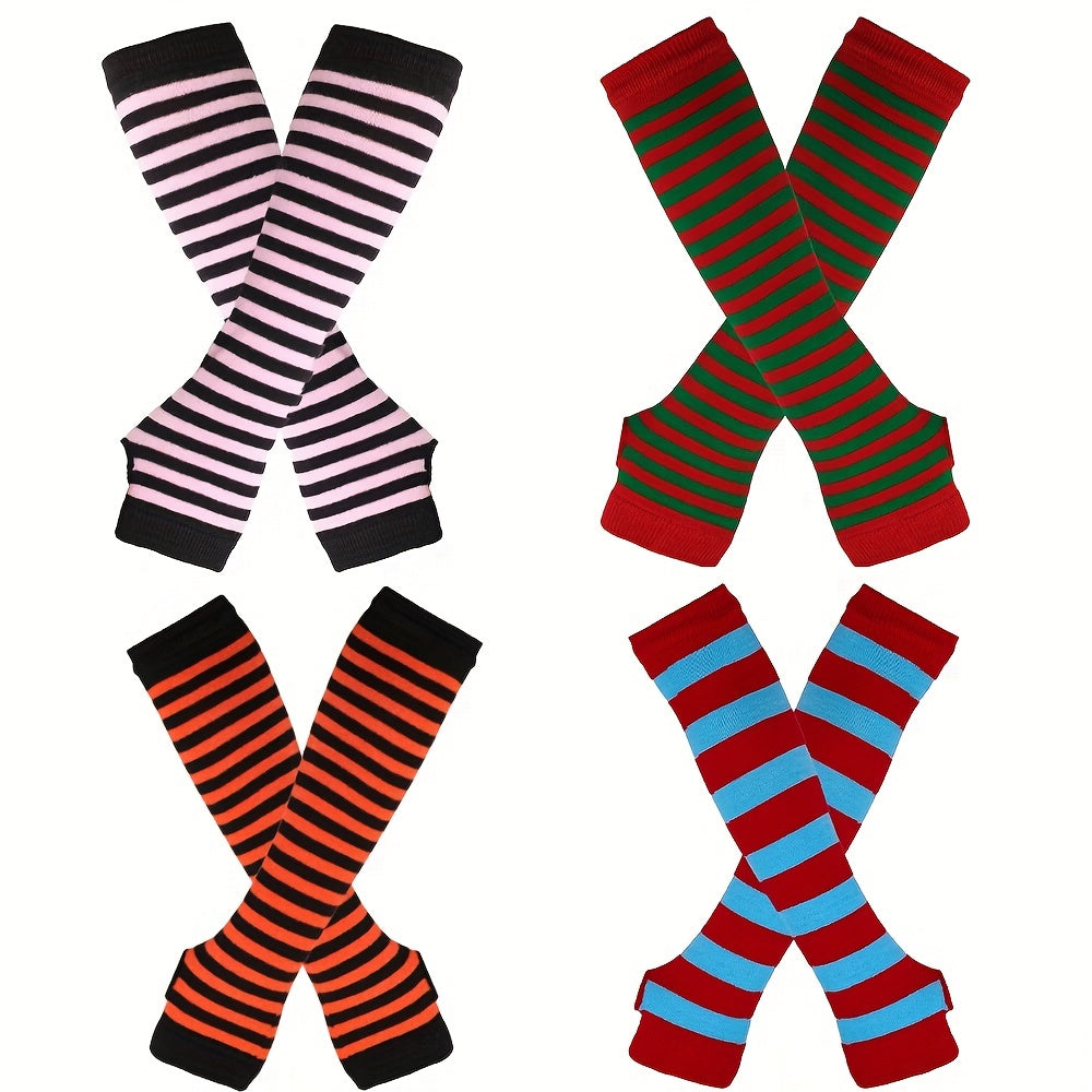 Y2K Striped Fingerless Long Glove Candy Party COSPLAY Wrist Cover Sleeves