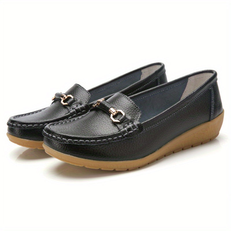 Women's Buckle Decor Flat Loafers Comfy Slip On Walking Shoes