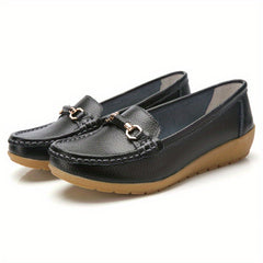 Women's Buckle Decor Flat Loafers Comfy Slip On Walking Shoes