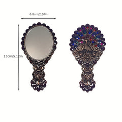 Vintage Mirror Comb Set Peacock Embossed Vanity Makeup Mirror