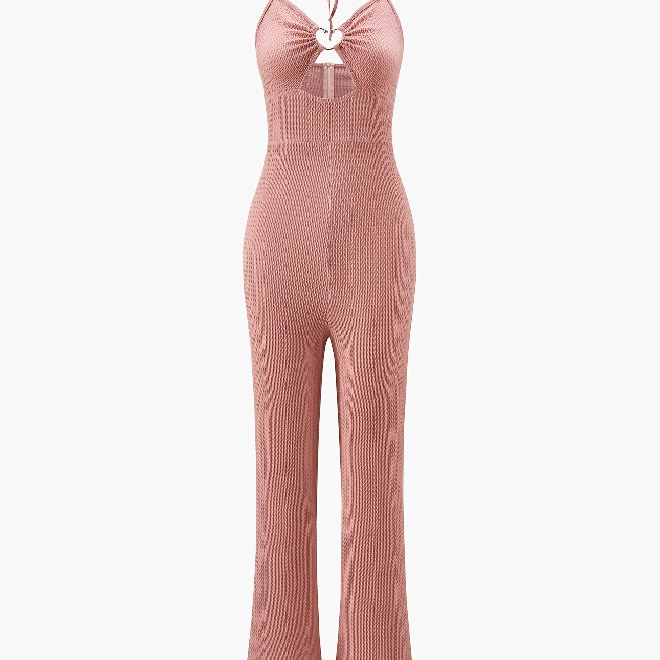 Solid Textured Halter Neck Jumpsuit Vacation Heart Shape Decor Jumpsuit