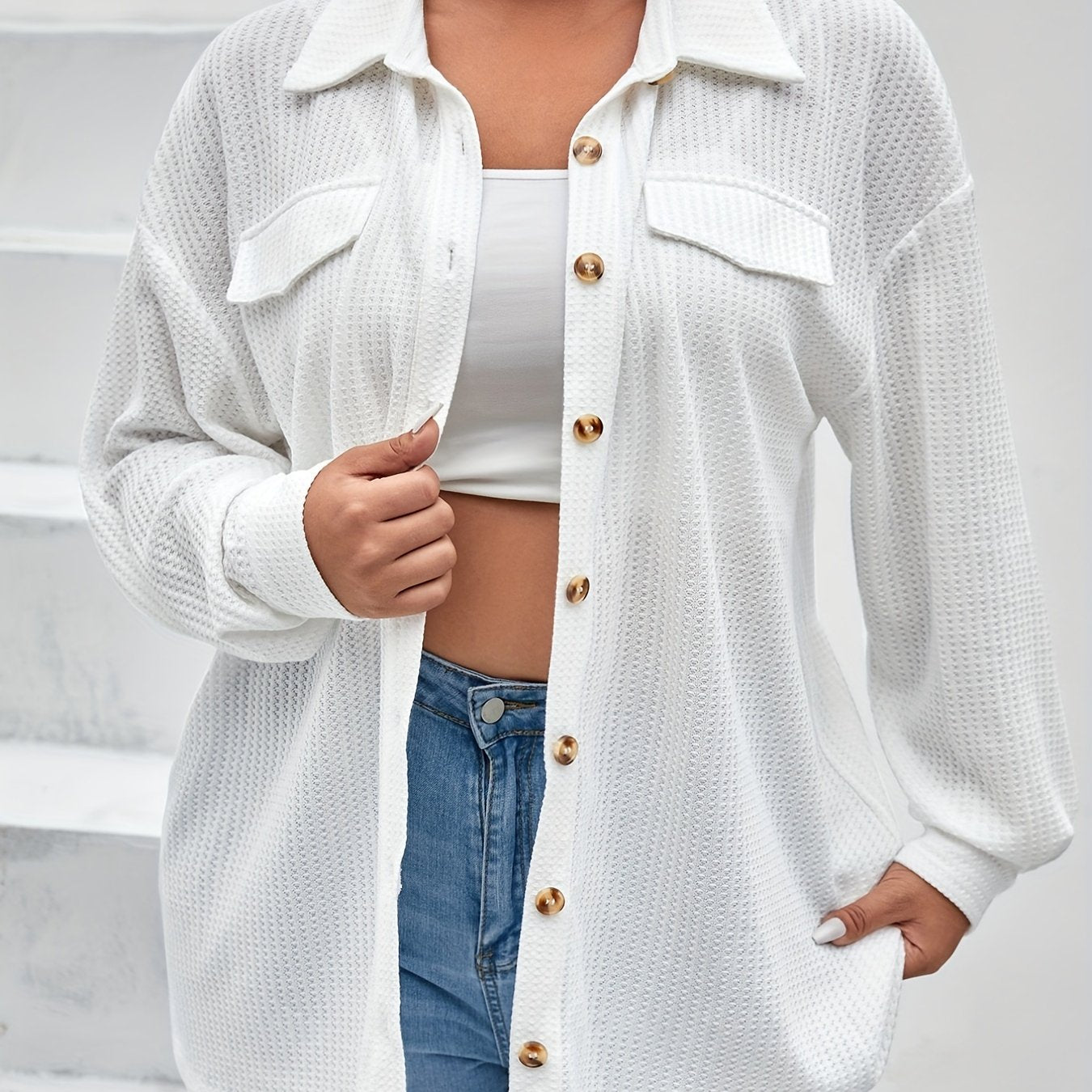 Hollow Out Casual Blouse Women's Lightweight Stretch Shirt