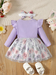 Floral Tulle Ruffle Sleeve Princess Dress for Baby Girl