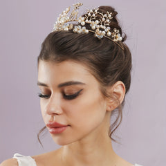 Faux Pearl Crown Bridal Hair Accessories Veil Wedding Dress Jewelry