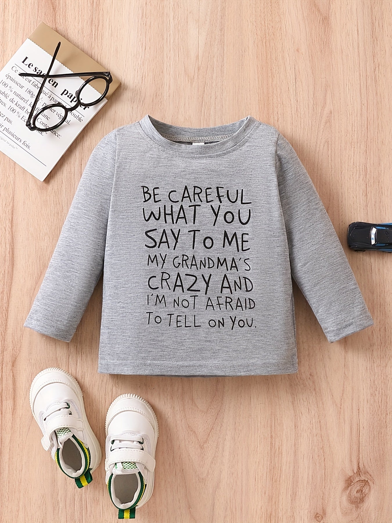 Stylish Letter Print Long Sleeve Tees for Baby Boys & Girls