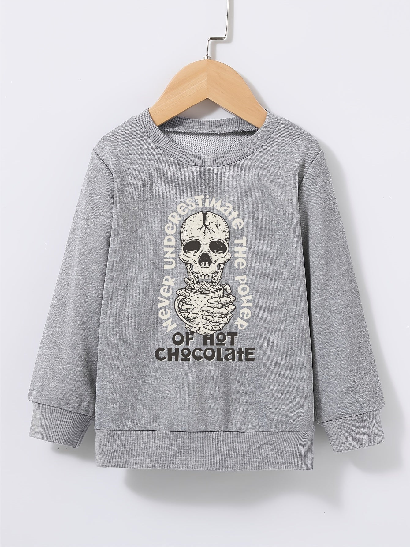 Skull Hot Chocolate Print Kid's Sweatshirt Halloween Style Long Sleeve Top