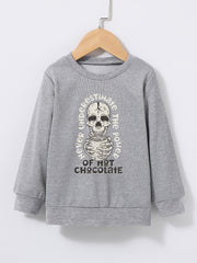 Skull Hot Chocolate Print Kid's Sweatshirt Halloween Style Long Sleeve Top