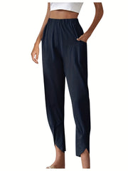 High Waist Patched Pockets Pants Casual Loose Spring Summer Womens