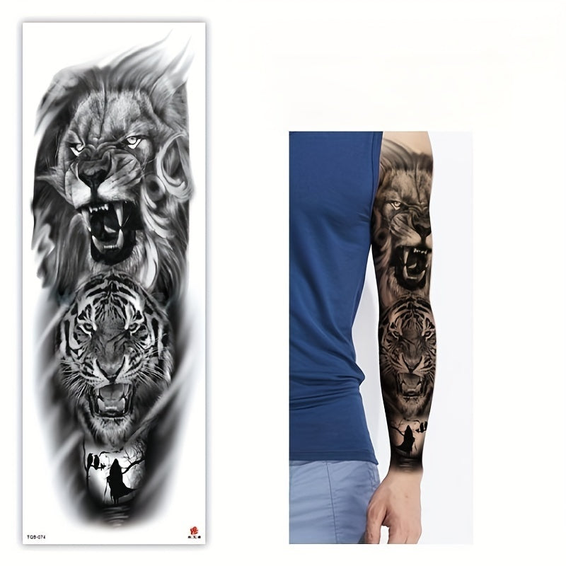 4 Pcs Lions Tigers Roses Temporary Tattoos Full Arm Body Art Men Women