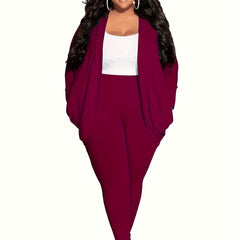 Women's Plus Size Solid Cardigan & Leggings Outfits Set