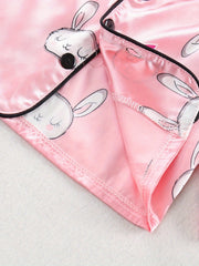 Girl's Rabbit Pattern 2pcs Button Front Long Sleeve Top & Pants Set