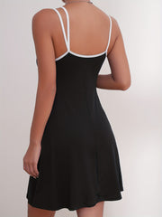Colorblock Slip Nightdress Crew Neck Straps Sleep Dress Women's Sleepwear
