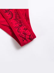 Sexy Lace Trim Printed Low Waist Thongs G-string Panties for Women