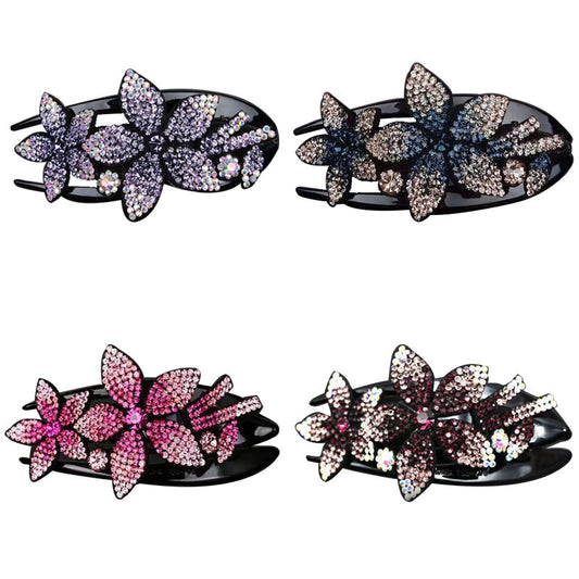 4pcs Rhinestone Flower Hair Clip Crystal Hairpin Non Slip Women Barrette