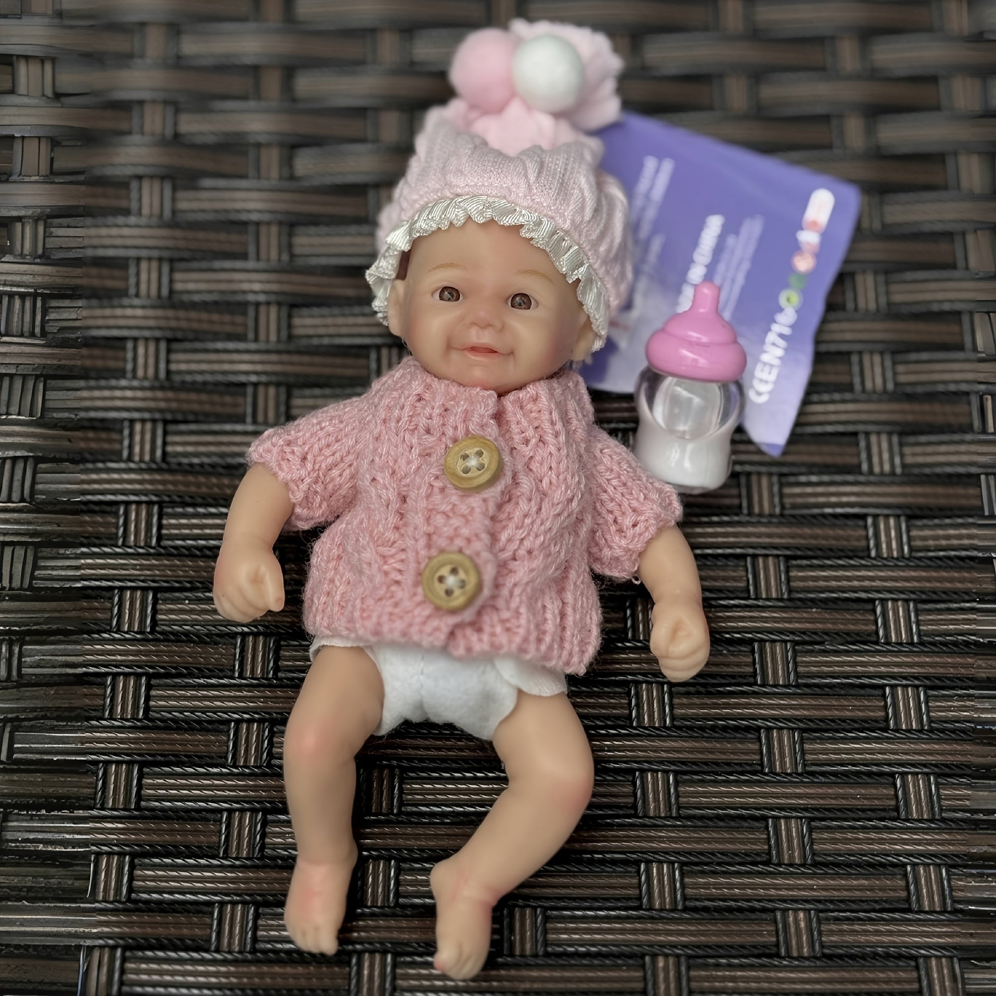 6 Inch Silicone Reborn Kids Doll Soft Hand Painted Full Body with Pink Sweater