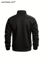 Men's Sports Suit Solid Stand Collar Zip Up Jacket & Stretch Elastic Waist Pants