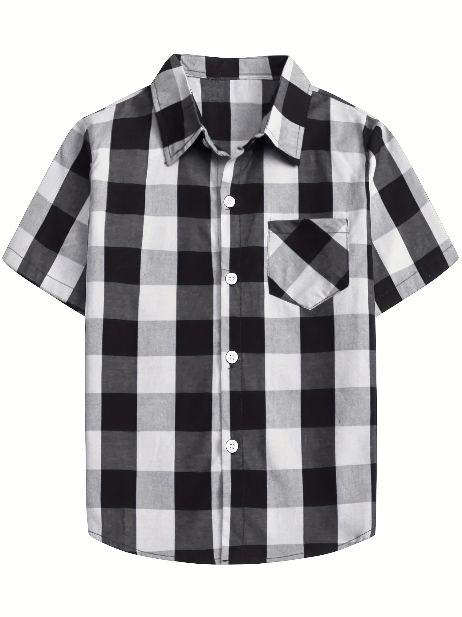 Boy's Casual Plaid Short Sleeve Button Down Shirt