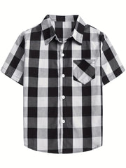 Boy's Casual Plaid Short Sleeve Button Down Shirt