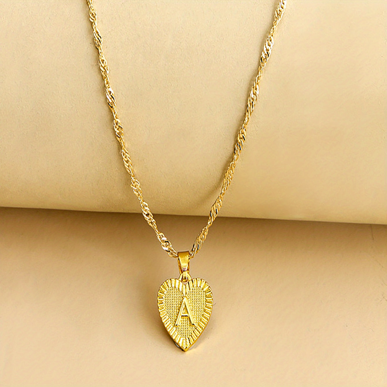 Lucky 26 Letters Necklace Hexagon Pendant Peach Heart Clavicle Chain