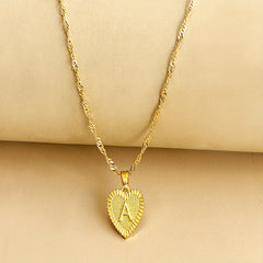 Lucky 26 Letters Necklace Hexagon Pendant Peach Heart Clavicle Chain