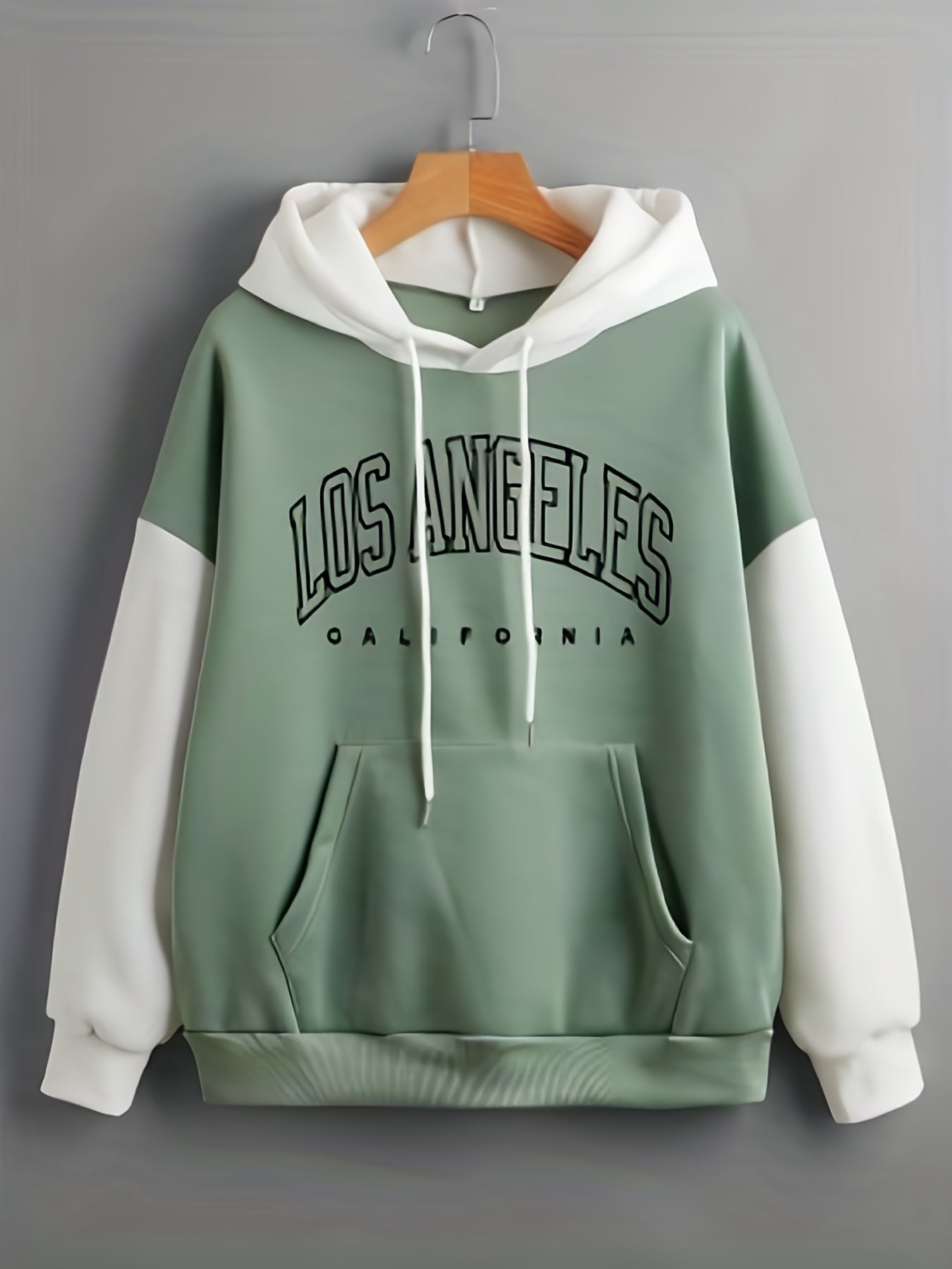 Print Block Drawstring Hoodie Women's Clothing