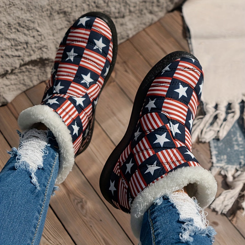 Women's American Flag Snow Boots Warm Outdoor Short Boots