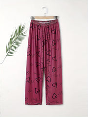 Heart & Letter Print Sleep Bottom Loose & Breathable Pant
