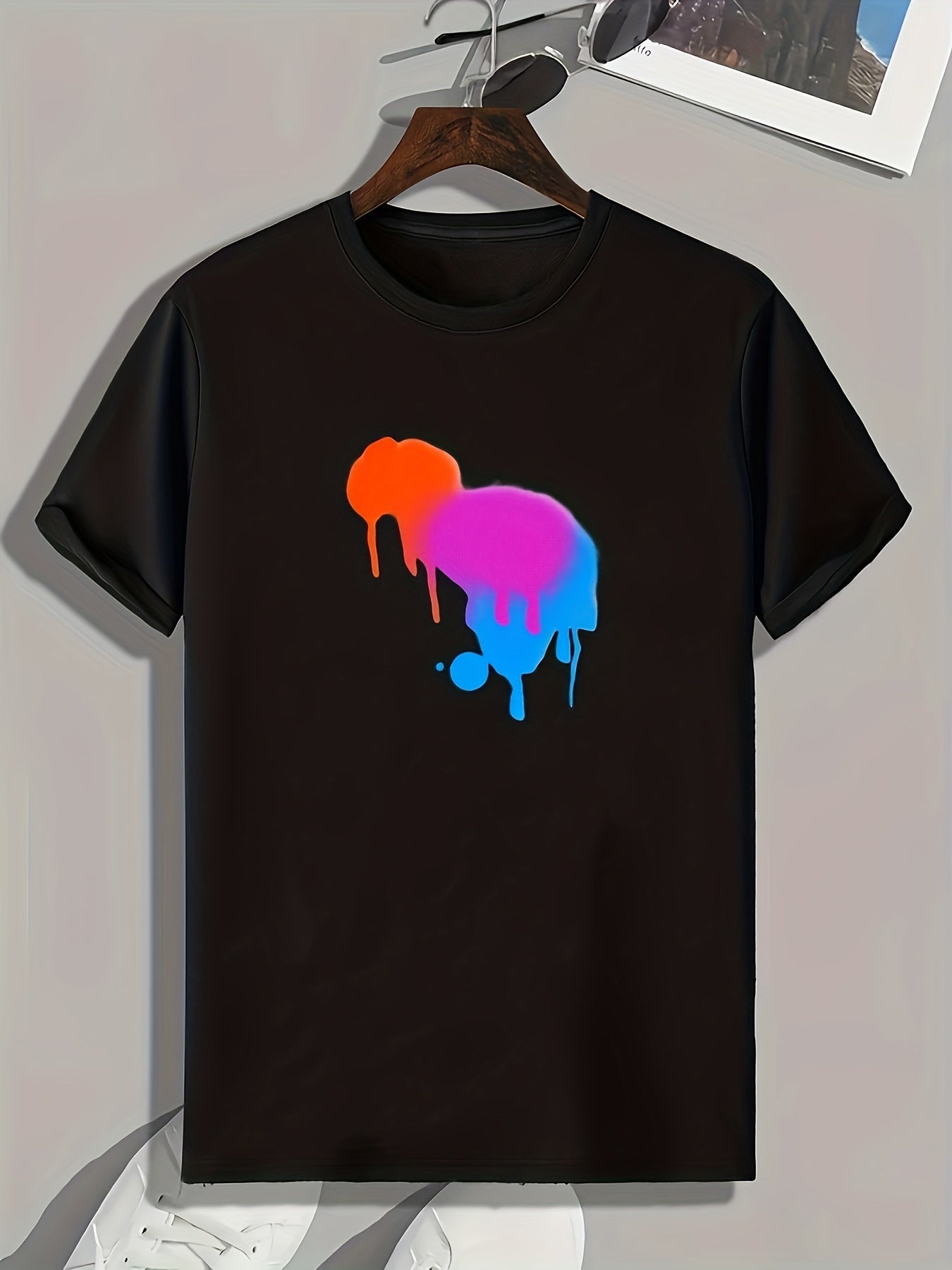 Gradient Splatter Print Men's Active T-shirt Stretch Tee For Summer