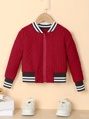 Kid Girls' Striped Baseball Jacket Zip Up Varsity Style