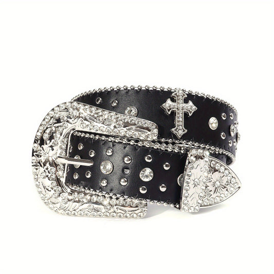 Western Cowboy Cowgirl Belt Rhinestone Rivet Sparkling Hip Hop Belt
