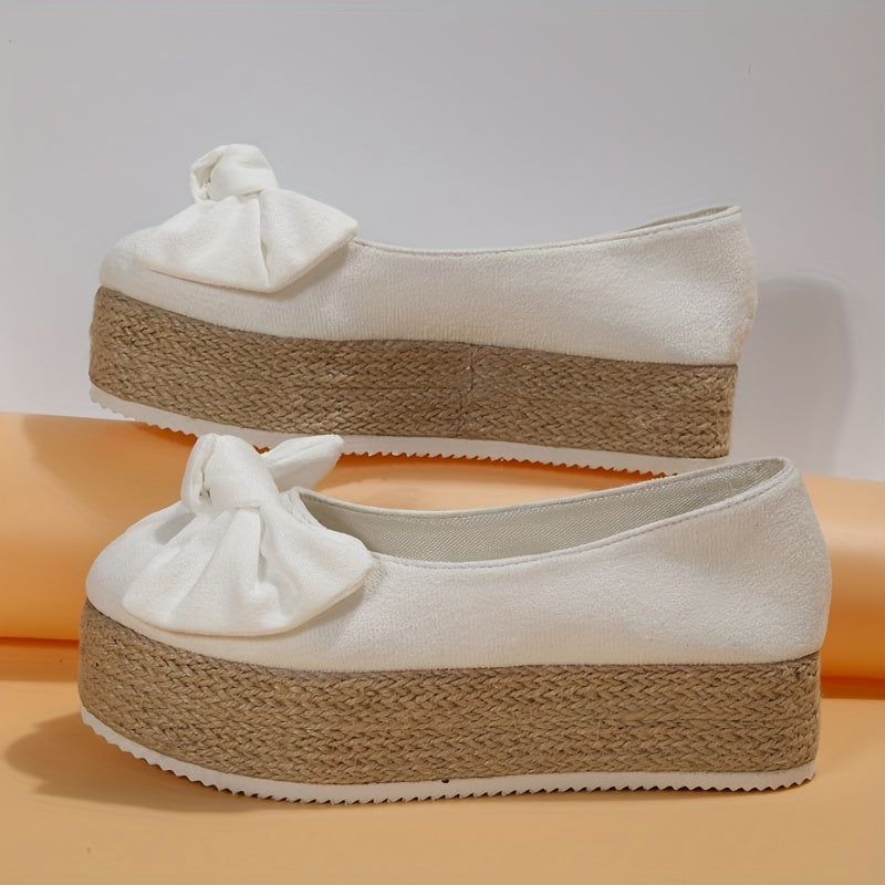 Women's Bowknot Platform Slip On Low Espadrilles Bottom Shoes