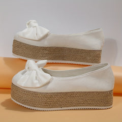 Women's Bowknot Platform Slip On Low Espadrilles Bottom Shoes