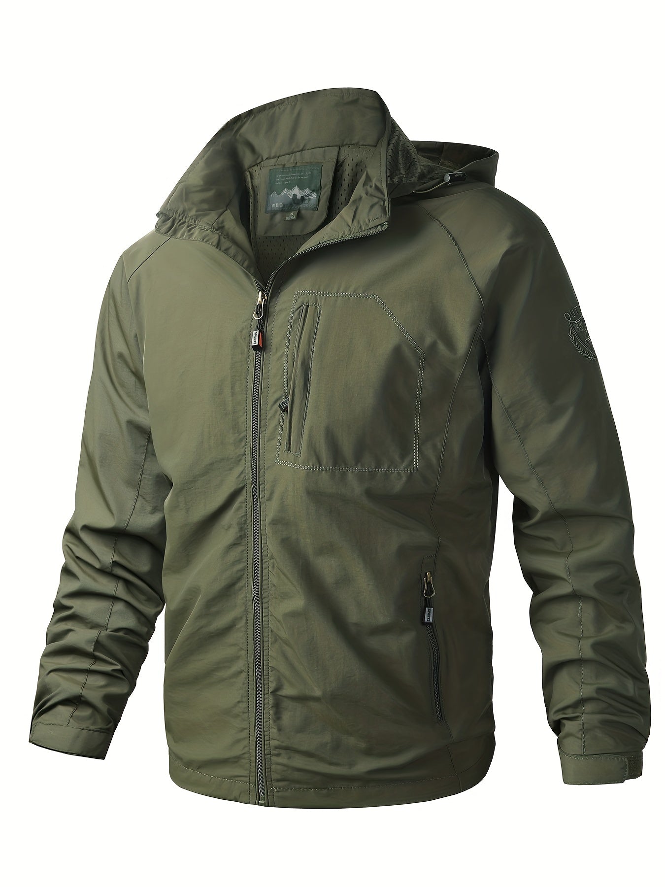 Men's Lightweight Hooded Windbreaker Jacket with Zipper Pockets