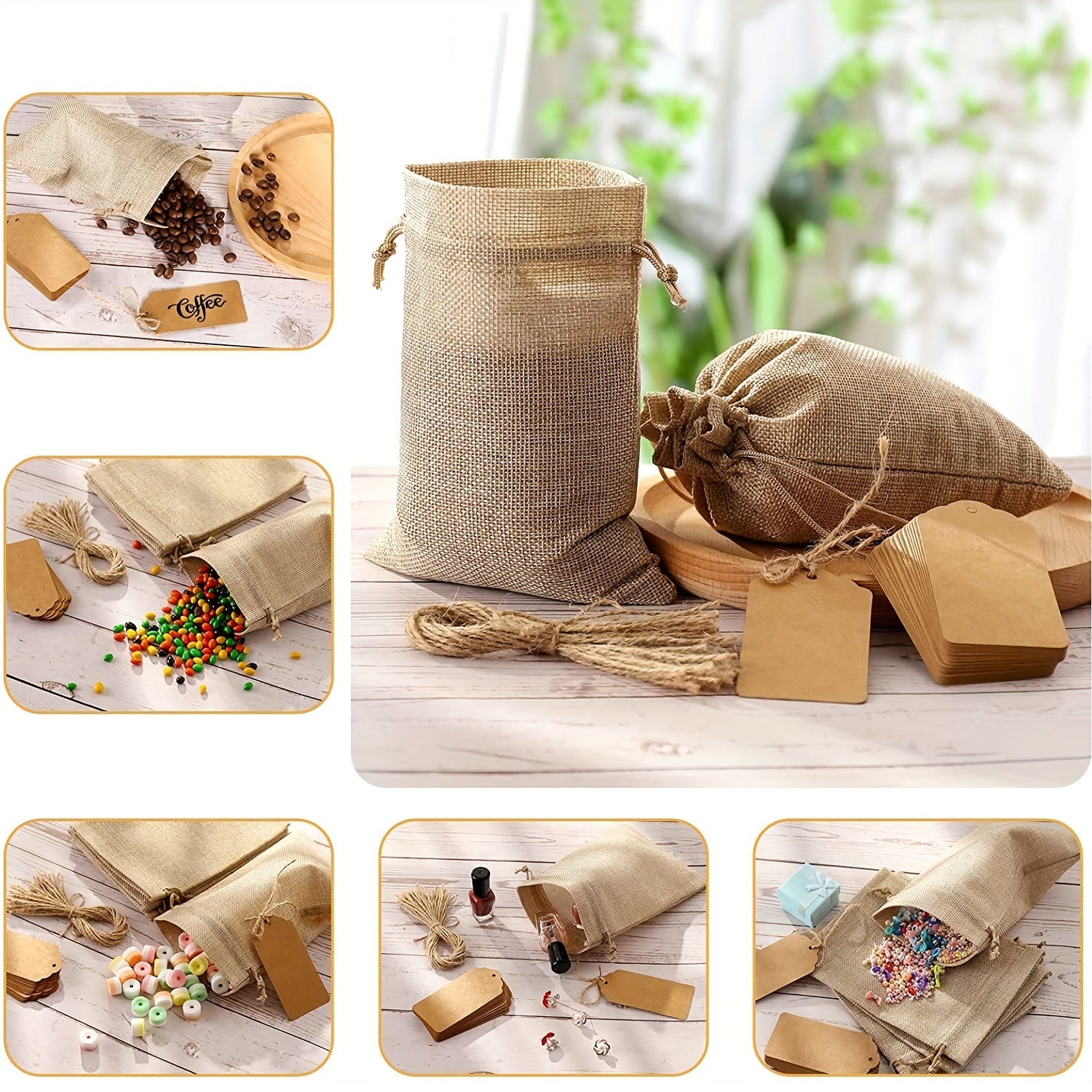25 Reusable Burlap Gift Bags w/ Drawstring Small Party Bags Foldable Versatile