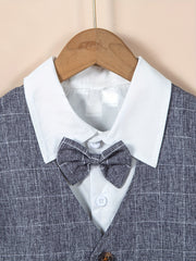 Boys Gentleman Outfits Short Sleeve Bowtie Shirt&Shorts&Vest Kids Clothing Set