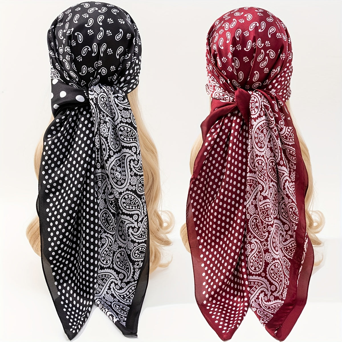 Dotted Paisley Print Bandana Silk Scarf Hair Accessories