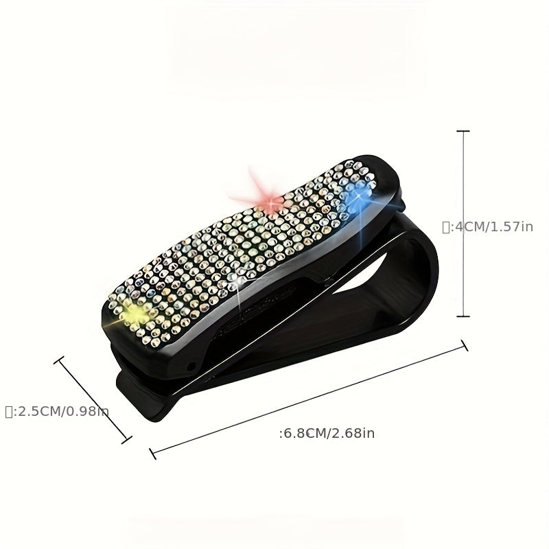 Car Sunshade Clip Rhinestone Decor Visor Glasses Holder