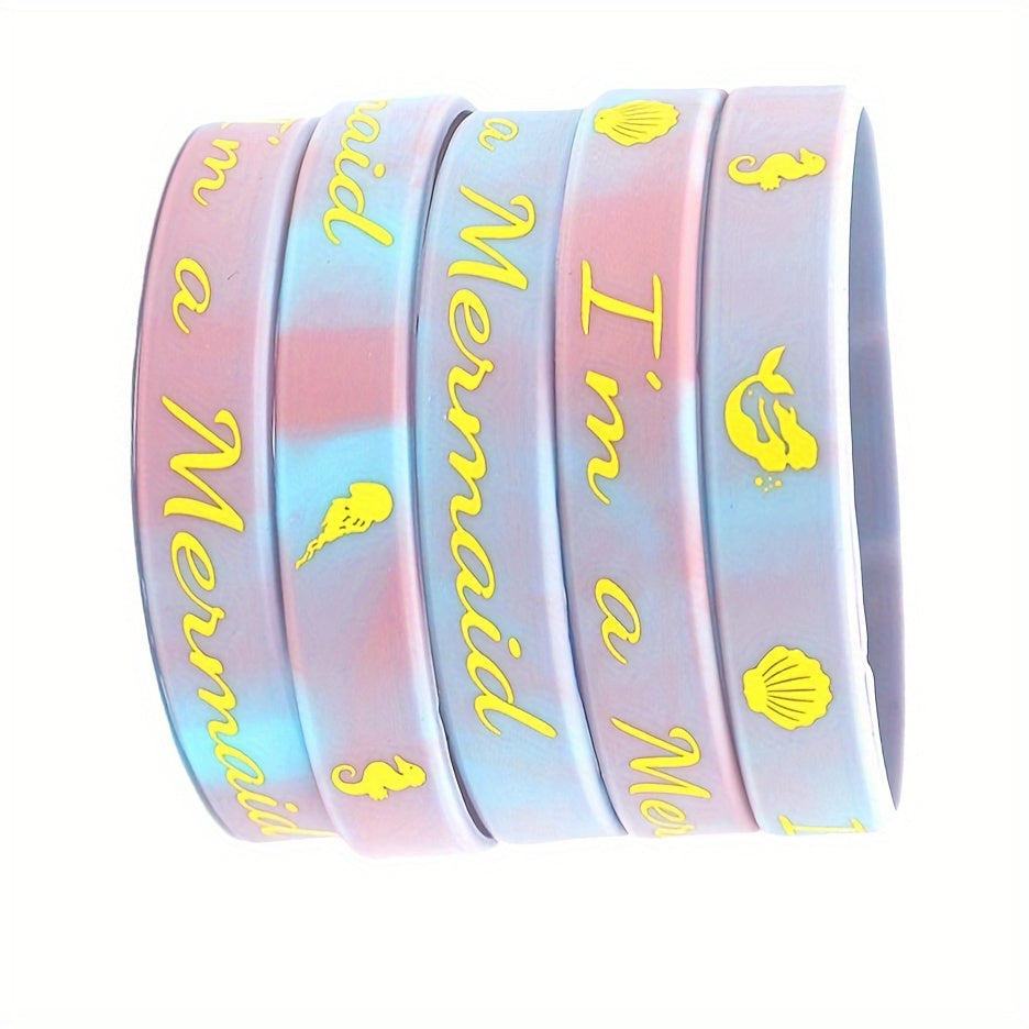 6 Pcs Mermaid Pattern Glow Silicone Bracelets - 20 32x1